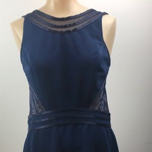 Susan Roselli Navy Blue Dress W/ Sheer Back Sz12